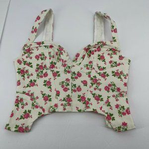 ASOS Luxe Top 6 Womens Corset Floral Sleeveless Zip White Rose Strap Boho New